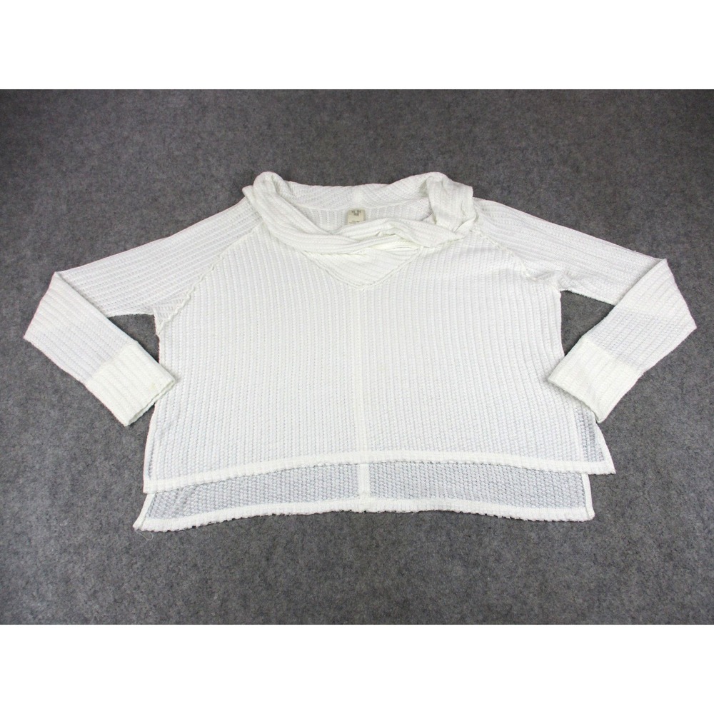 We The Free Shirt Womens Medium White Cowl Neck Ribbed Pullover Long Crop Top